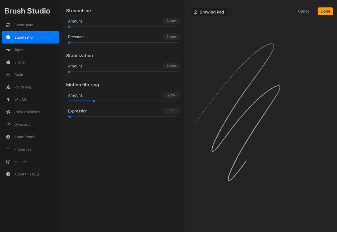 12 Best iPad Apps You Should Use in 2024 2 Brush settings page in Procreate for iPad